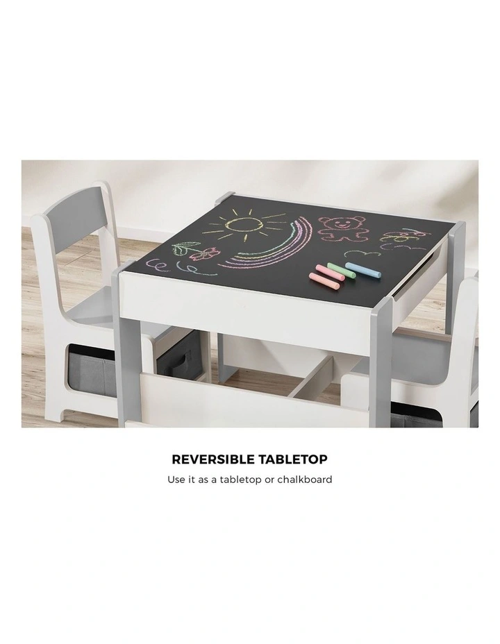 Oikiture Kids Table and Chairs Set Chalkboard Drawing Toys Storage Grey image 6