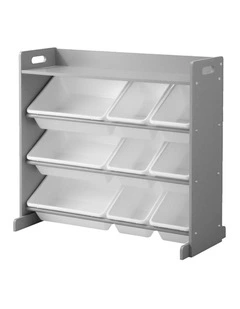 Oikiture 9 Bins Kids Toy Box Bookshelf Storage Organiser Display Shelf Grey