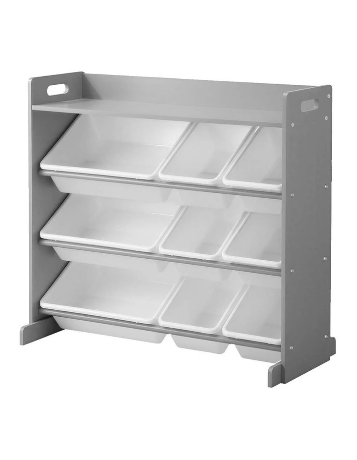 Oikiture 9 Bins Kids Toy Box Bookshelf Storage Organiser Display Shelf Grey image 1