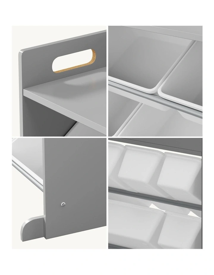 Oikiture 9 Bins Kids Toy Box Bookshelf Storage Organiser Display Shelf Grey image 6