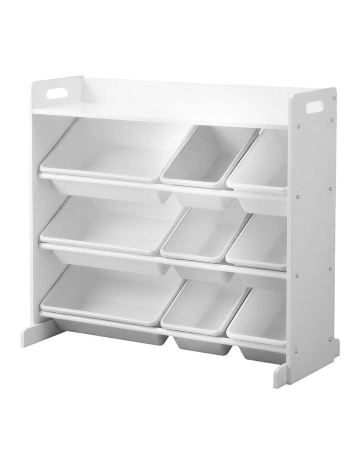 Oikiture 9 Bins Kids Toy Box Bookshelf Storage Organiser Display Shelf White image 1