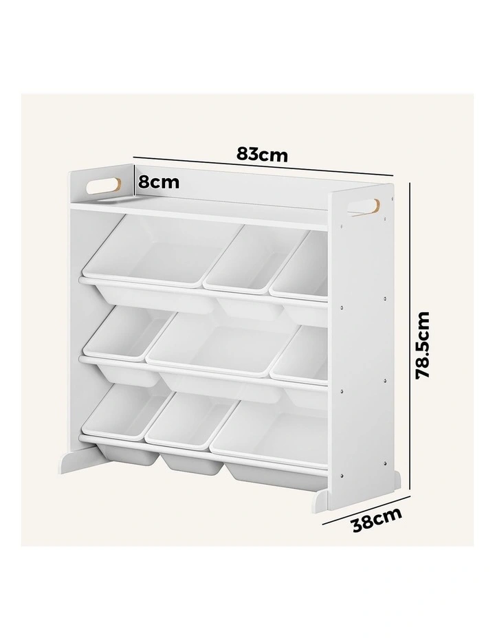 Oikiture 9 Bins Kids Toy Box Bookshelf Storage Organiser Display Shelf White image 3