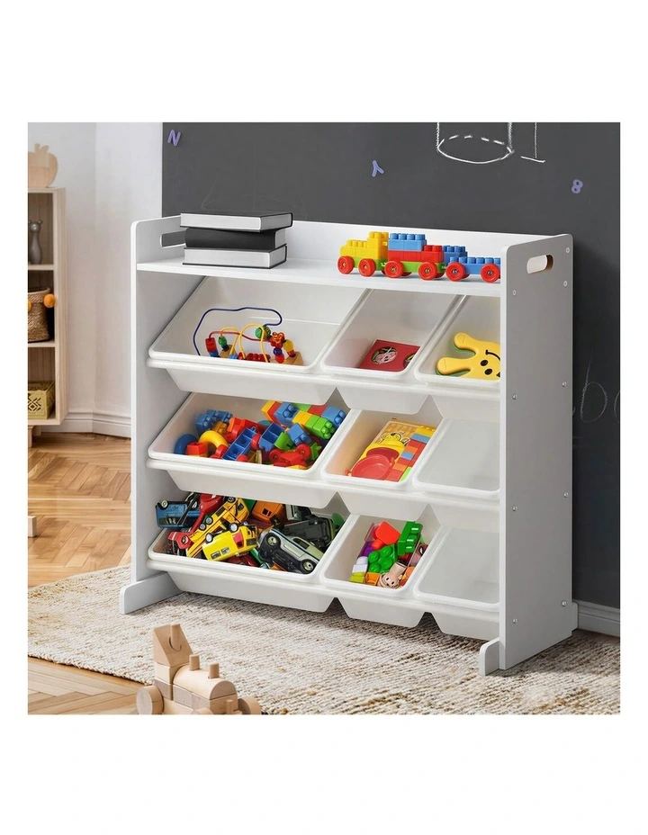 Oikiture 9 Bins Kids Toy Box Bookshelf Storage Organiser Display Shelf White image 4