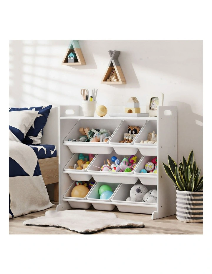 Oikiture 9 Bins Kids Toy Box Bookshelf Storage Organiser Display Shelf White image 5