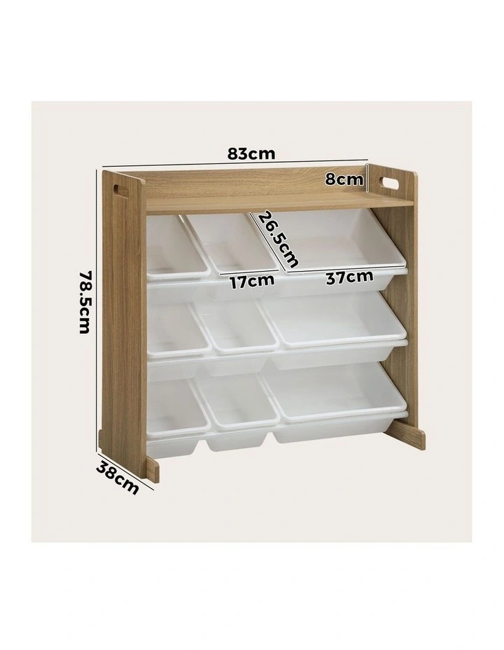 Oikiture 9 Bins Kids Toy Box Bookshelf Organiser Display Shelf Storage Rack image 3