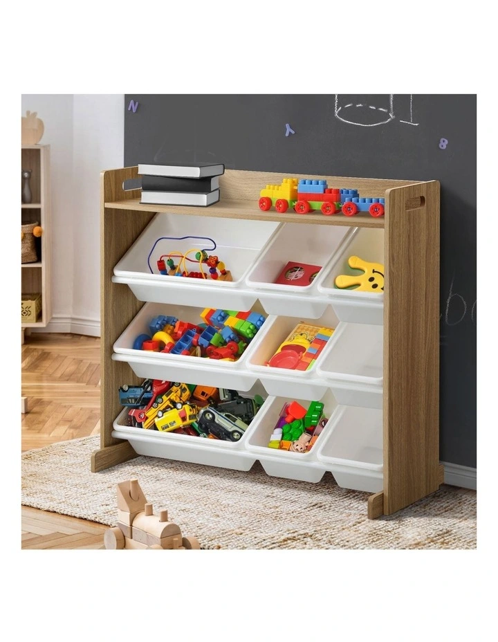 Oikiture 9 Bins Kids Toy Box Bookshelf Organiser Display Shelf Storage Rack image 4