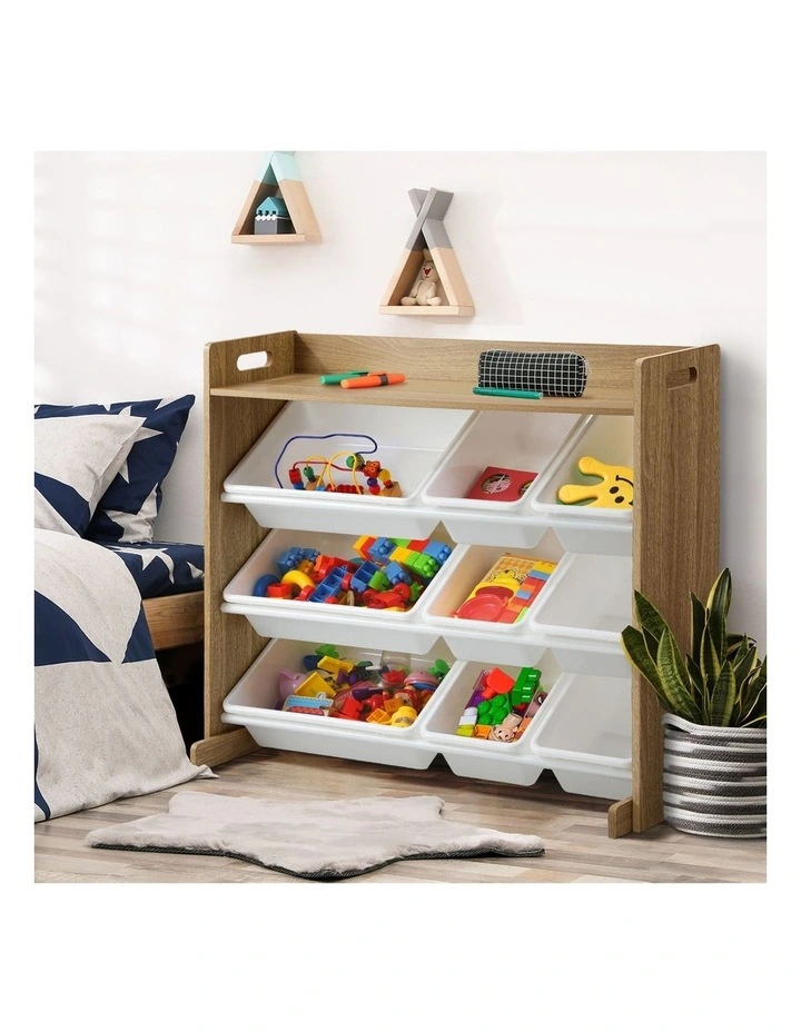Oikiture 9 Bins Kids Toy Box Bookshelf Organiser Display Shelf Storage Rack image 5