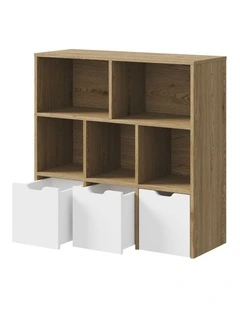Oikiture Kids Bookcase Toy Organiser Cabinet With Removable Box Storage Natural
