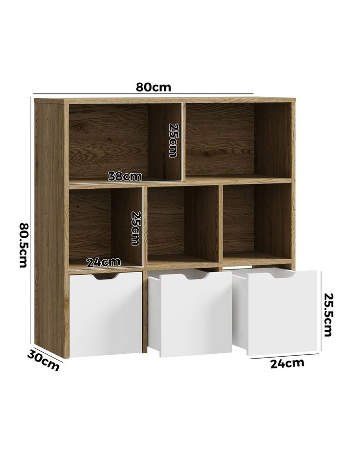 Oikiture Kids Bookcase Toy Organiser Cabinet With Removable Box Storage Natural image 3