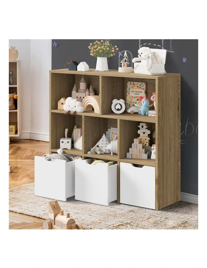 Oikiture Kids Bookcase Toy Organiser Cabinet With Removable Box Storage Natural image 4