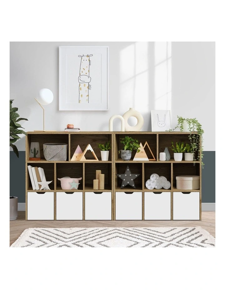 Oikiture Kids Bookcase Toy Organiser Cabinet With Removable Box Storage Natural image 5