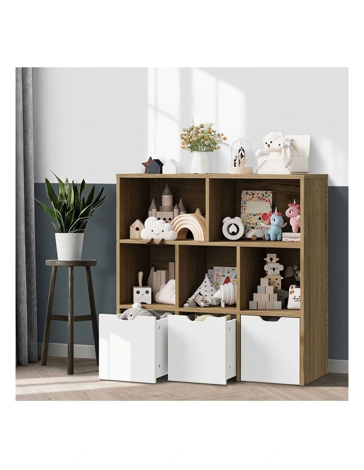 Oikiture Kids Bookcase Toy Organiser Cabinet With Removable Box Storage Natural image 7