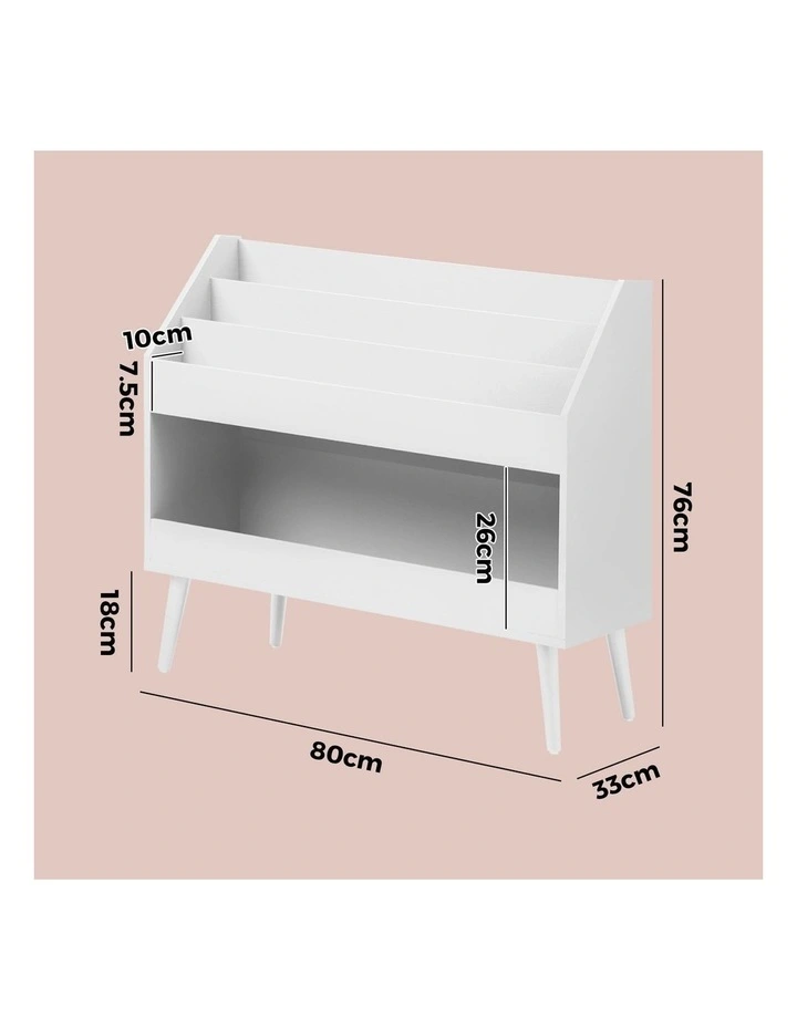 Oikiture Kids Bookshelf Children Bookcase Organiser Toy Storage Shelf White image 3