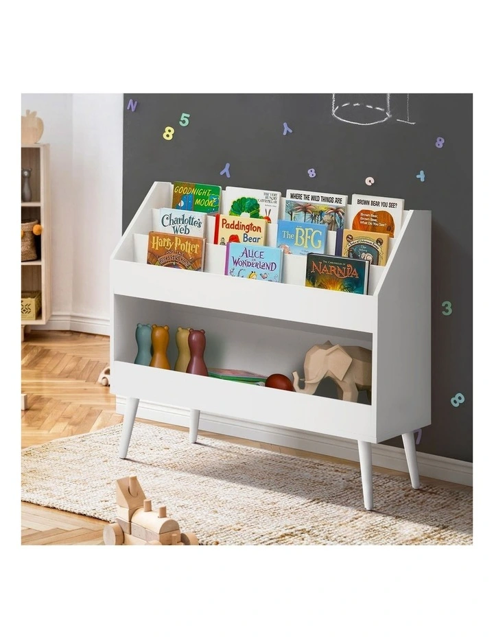 Oikiture Kids Bookshelf Children Bookcase Organiser Toy Storage Shelf White image 4