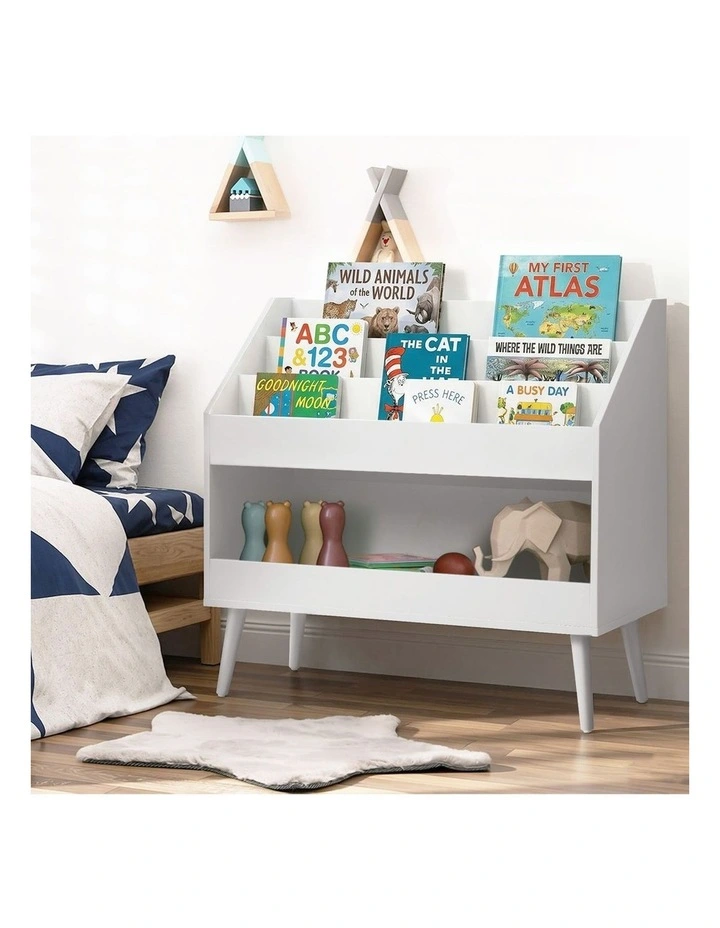 Oikiture Kids Bookshelf Children Bookcase Organiser Toy Storage Shelf White image 5