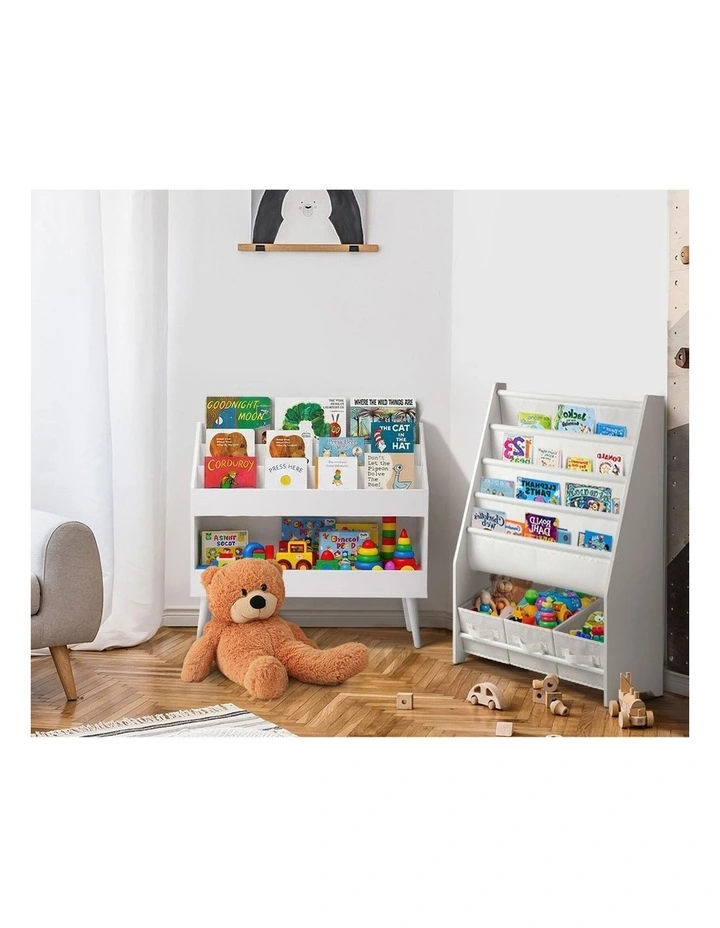 Oikiture Kids Bookshelf Children Bookcase Organiser Toy Storage Shelf White image 7