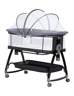 PlayPals 3-in-1 Baby Cot Crib Bed Bassinet Bedside Sleeper Foldable Black