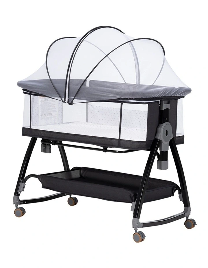 PlayPals 3-in-1 Baby Cot Crib Bed Bassinet Bedside Sleeper Foldable Black image 1
