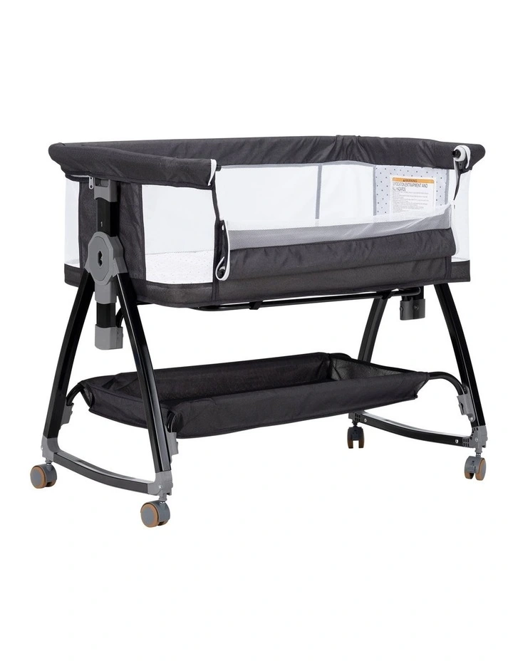 PlayPals 3-in-1 Baby Cot Crib Bed Bassinet Bedside Sleeper Foldable Black image 2