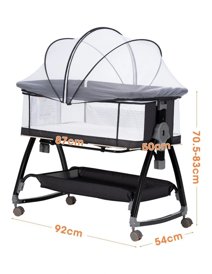 PlayPals 3-in-1 Baby Cot Crib Bed Bassinet Bedside Sleeper Foldable Black image 3