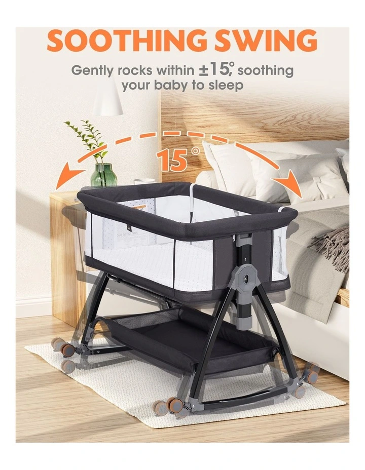 PlayPals 3-in-1 Baby Cot Crib Bed Bassinet Bedside Sleeper Foldable Black image 5