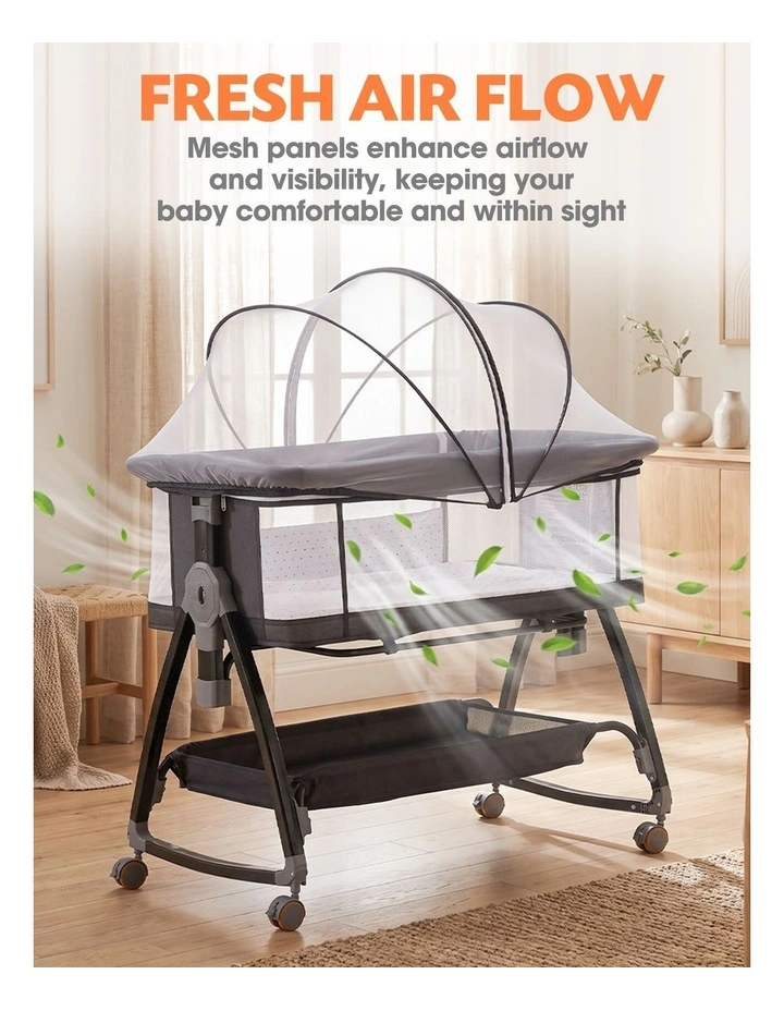 PlayPals 3-in-1 Baby Cot Crib Bed Bassinet Bedside Sleeper Foldable Black image 7