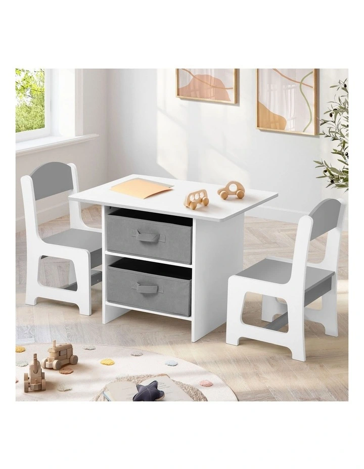 Oikiture Kids Table and Chairs Set Children Activity Play Desk with Storage Box image 4