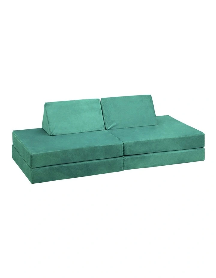 Oikiture 4Pcs Kids Play Couch Modular Lounge Cushion Convertible Playset Green image 1