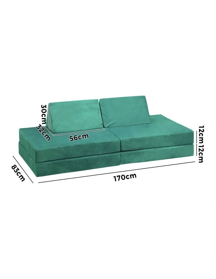 Oikiture 4Pcs Kids Play Couch Modular Lounge Cushion Convertible Playset Green image 3