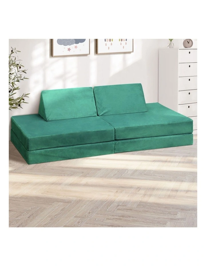 Oikiture 4Pcs Kids Play Couch Modular Lounge Cushion Convertible Playset Green image 4