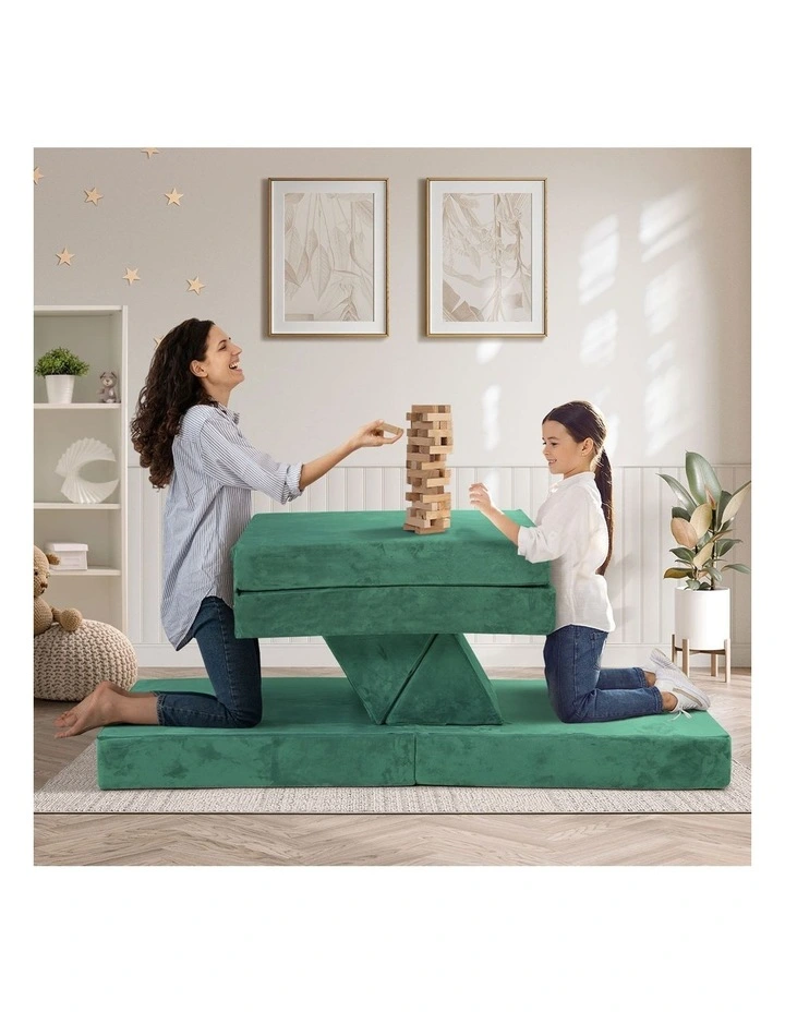 Oikiture 4Pcs Kids Play Couch Modular Lounge Cushion Convertible Playset Green image 5