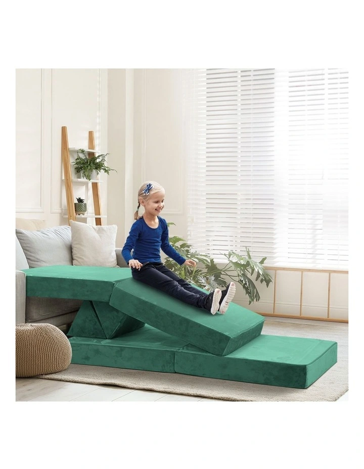 Oikiture 4Pcs Kids Play Couch Modular Lounge Cushion Convertible Playset Green image 6