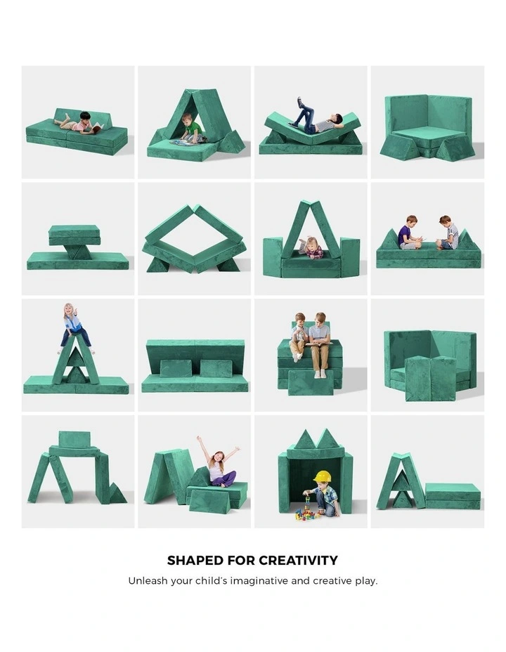 Oikiture 4Pcs Kids Play Couch Modular Lounge Cushion Convertible Playset Green image 7