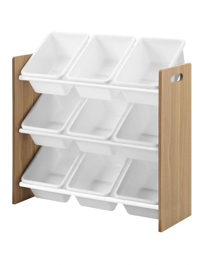 Oikiture Kids Toy Box Organiser 9 Bins Display Shelf Storage Rack Natural White image 1