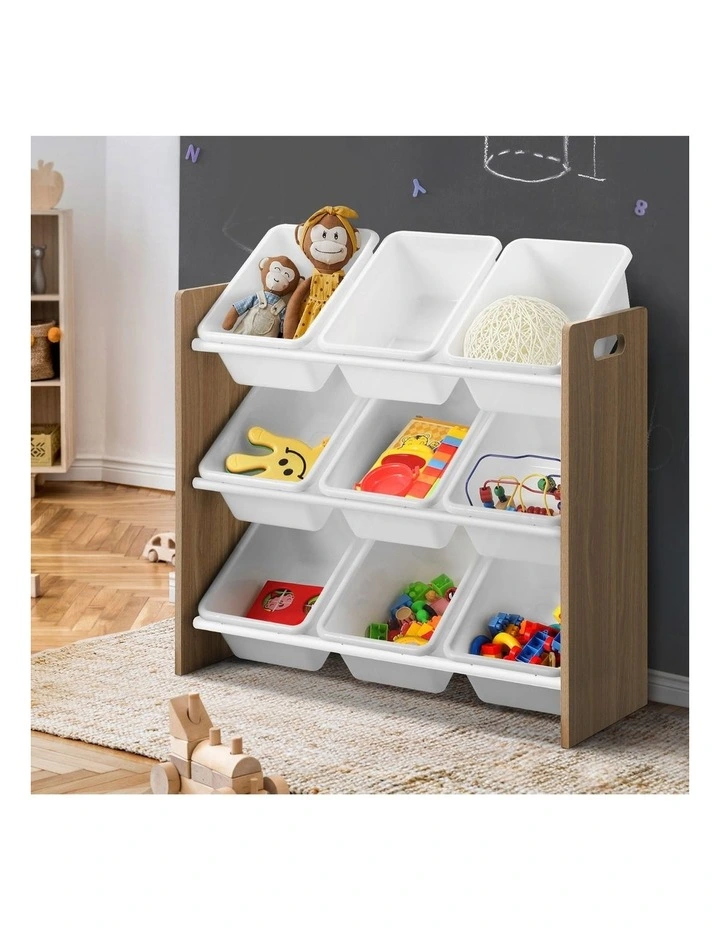 Oikiture Kids Toy Box Organiser 9 Bins Display Shelf Storage Rack Natural White image 4