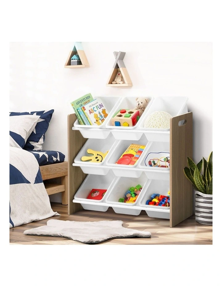 Oikiture Kids Toy Box Organiser 9 Bins Display Shelf Storage Rack Natural White image 5
