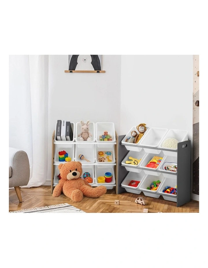 Oikiture Kids Toy Box Organiser 9 Bins Display Shelf Storage Rack Natural White image 7