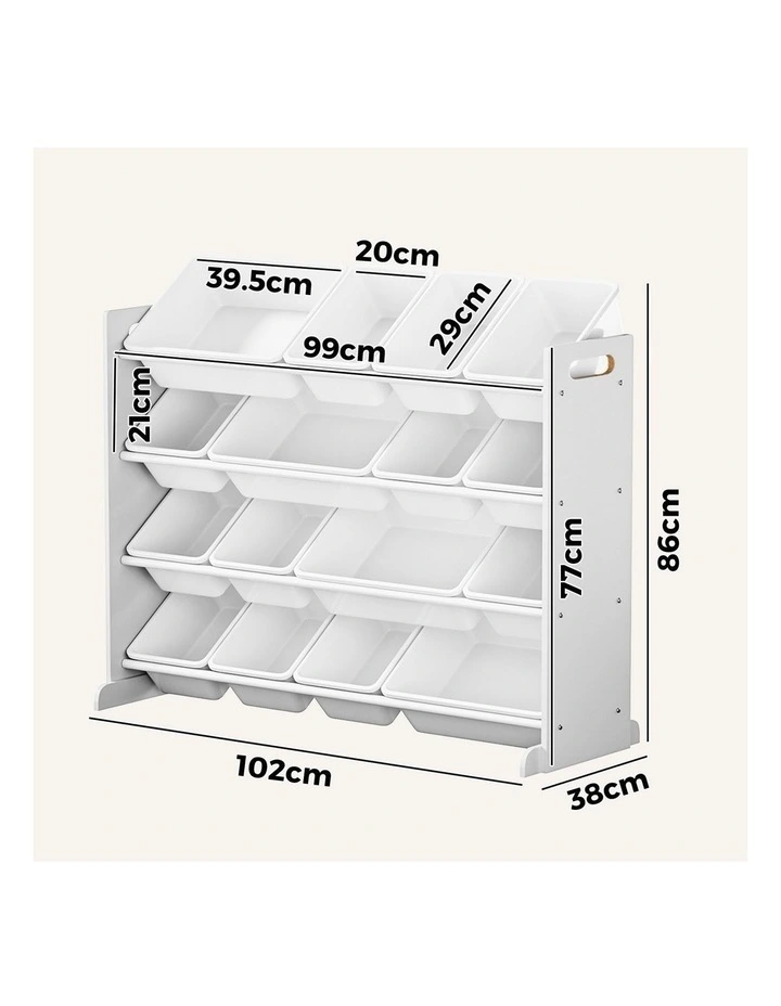 Oikiture Kids Toy Box Organiser 16 Bins Display Shelf Removable Drawer White image 3