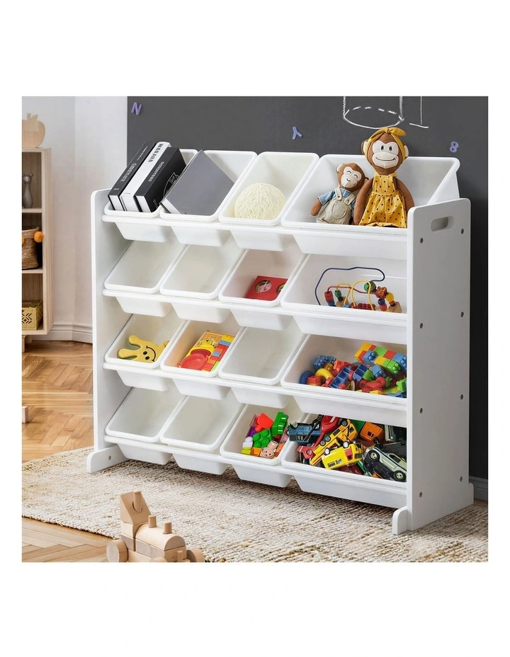 Oikiture Kids Toy Box Organiser 16 Bins Display Shelf Removable Drawer White image 4
