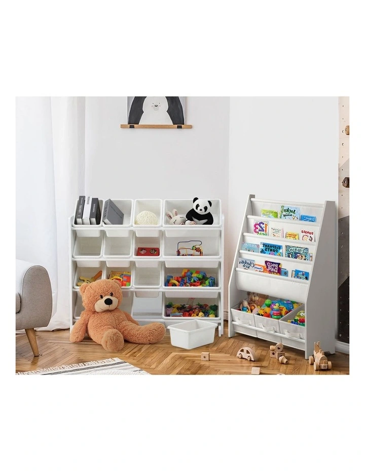 Oikiture Kids Toy Box Organiser 16 Bins Display Shelf Removable Drawer White image 7
