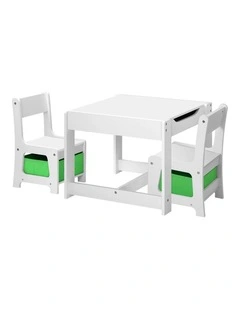Oikiture Kids Table and Chair Set Storage Box Toys Wooden Play Activity Desk