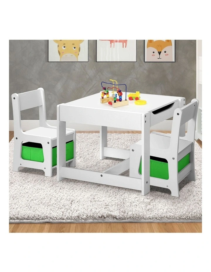 Oikiture Kids Table and Chair Set Storage Box Toys Wooden Play Activity Desk image 4