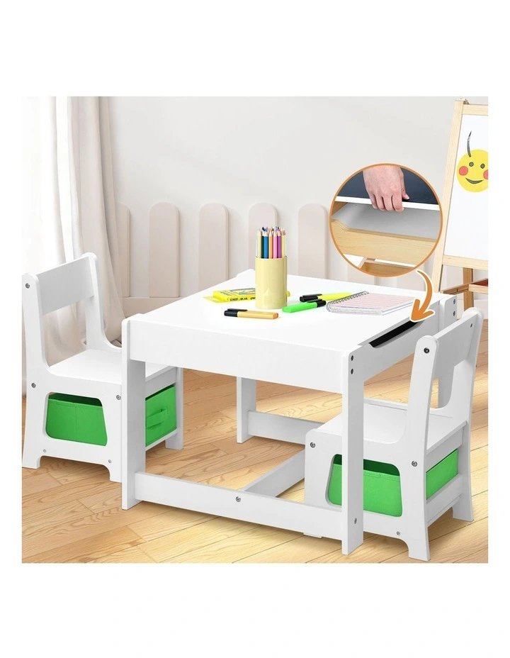 Oikiture Kids Table and Chair Set Storage Box Toys Wooden Play Activity Desk image 5