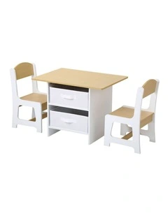 Oikiture Kids Table and Chairs Set Wooden Play Study Desk with Toy Storage Box