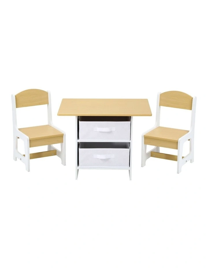 Oikiture Kids Table and Chairs Set Wooden Play Study Desk with Toy Storage Box image 2
