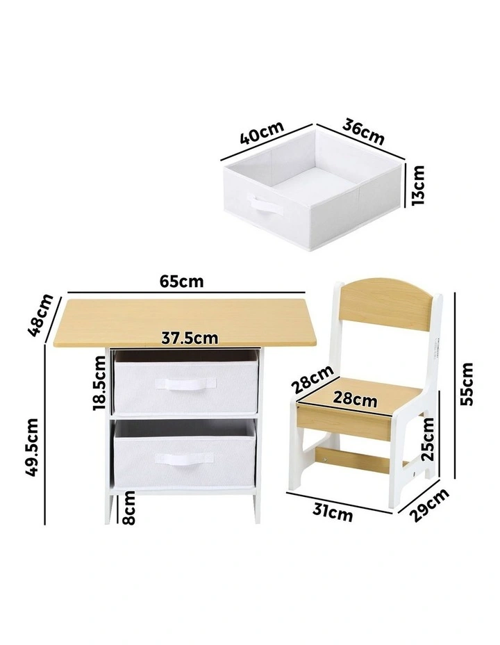 Oikiture Kids Table and Chairs Set Wooden Play Study Desk with Toy Storage Box image 3