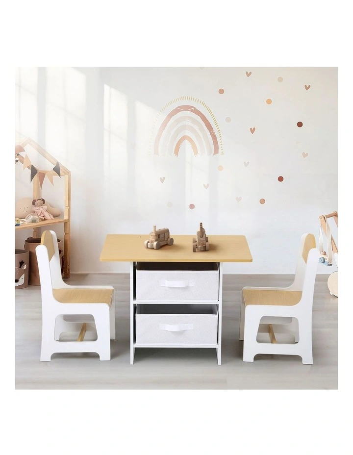 Oikiture Kids Table and Chairs Set Wooden Play Study Desk with Toy Storage Box image 5