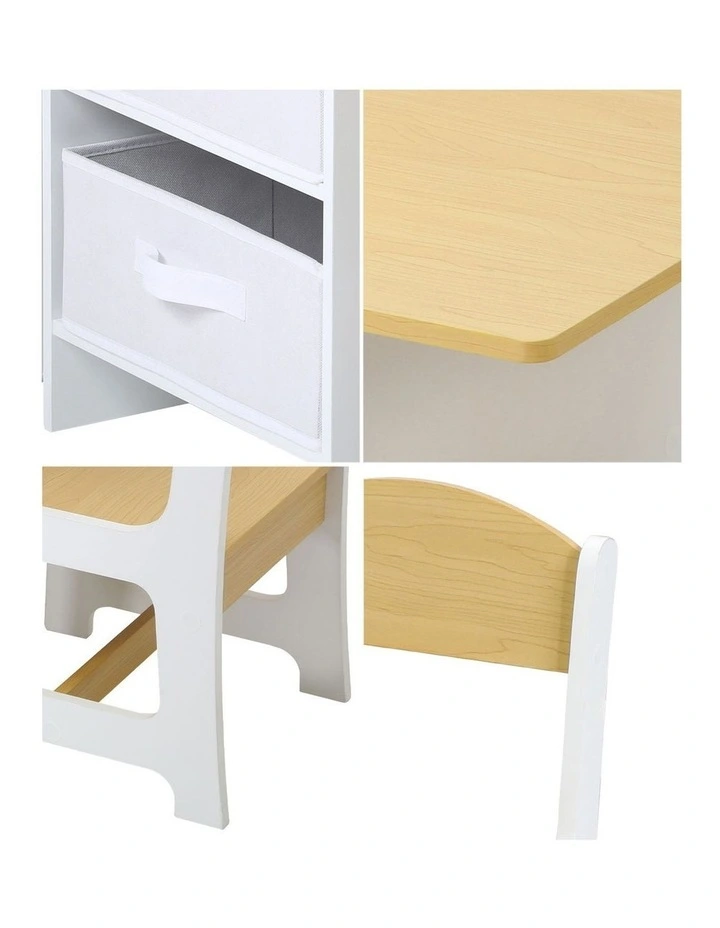 Oikiture Kids Table and Chairs Set Wooden Play Study Desk with Toy Storage Box image 6