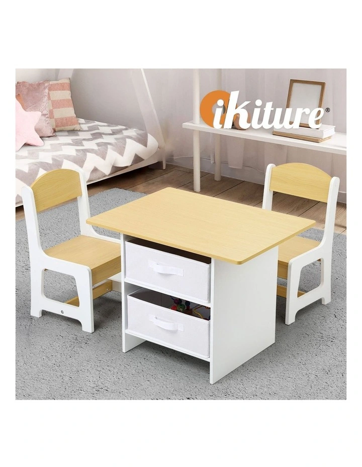 Oikiture Kids Table and Chairs Set Wooden Play Study Desk with Toy Storage Box image 7