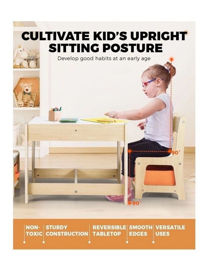 Oikiture Kids Table and Chairs Set Activity Play Study Desk Toys Storage Box image 5